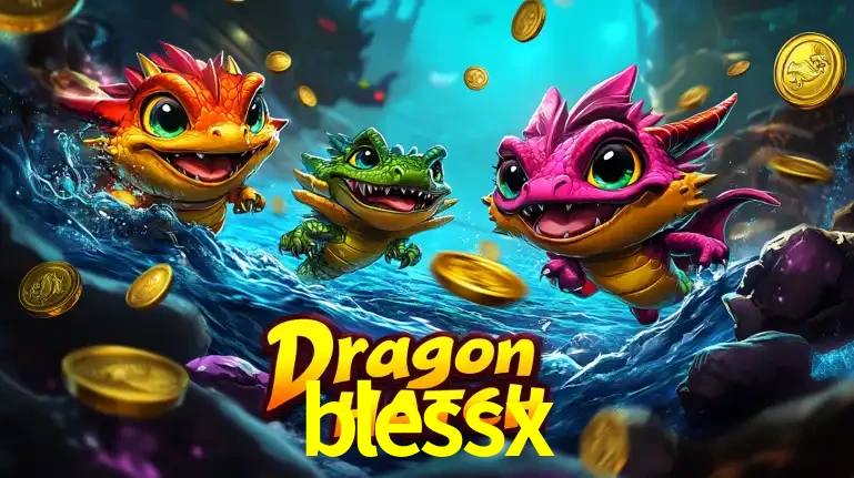 Arte promocional do jogo Dragon Hatch com três adoráveis dragões bebês nadando entre moedas de ouro, um dos slots mais divertidos para jogar no cassino blessx.