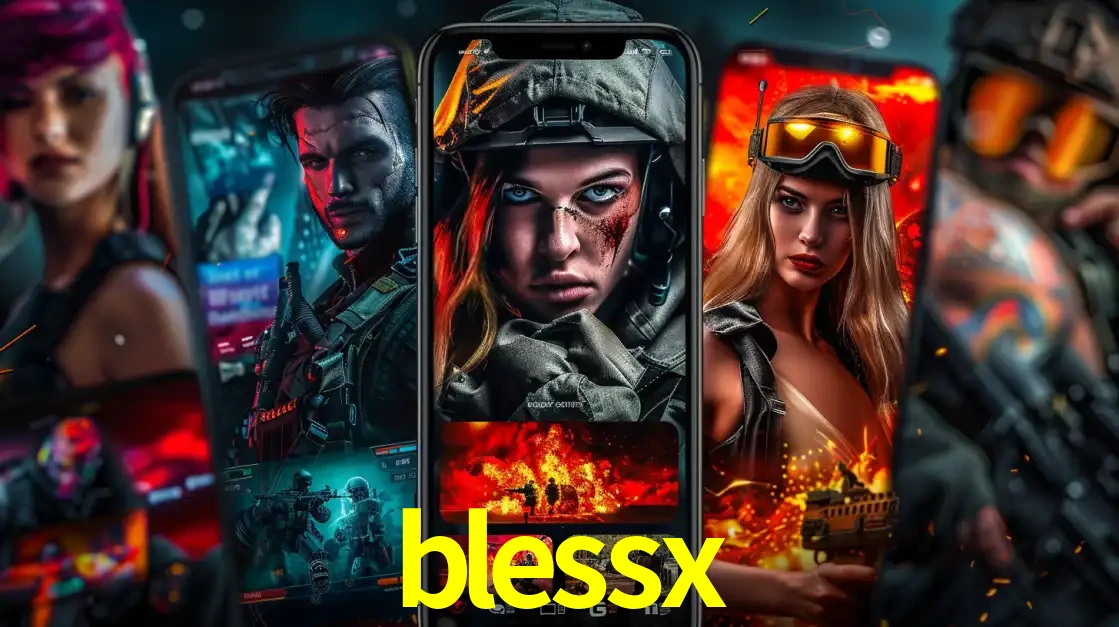 Montagem de telas de celular mostrando diversos personagens, masculinos e femininos, de um jogo de tiro, ilustrando a diversidade de equipes de e-sports para apostar no blessx.
