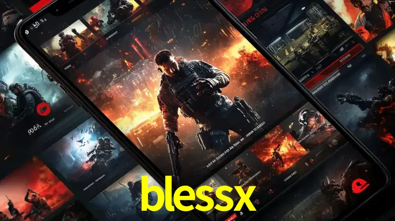 Tela de um celular exibindo uma galeria de jogos de tiro com temática militar, mostrando a variedade de e-sports disponíveis para apostas na plataforma de entretenimento blessx.