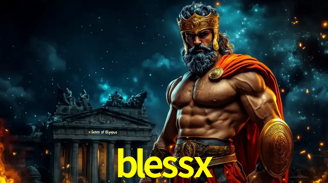 O poderoso Zeus do jogo de slot Gates of Olympus em frente ao seu templo, pronto para lançar multiplicadores divinos e prêmios épicos no cassino online blessx.