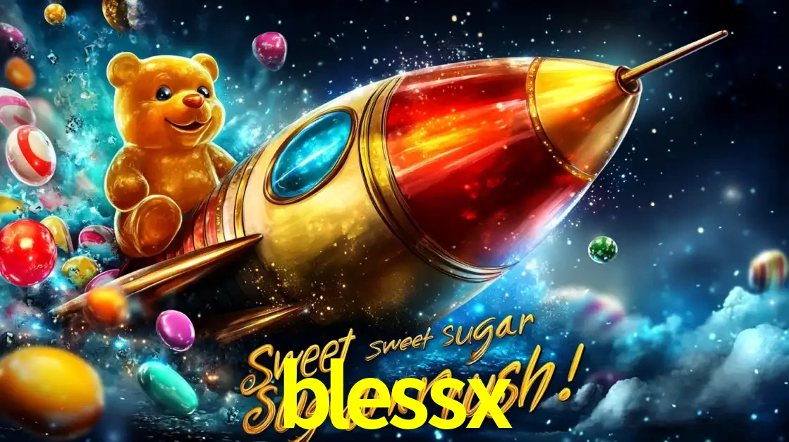 Arte promocional do jogo de slot Sugar Rush, com um urso de pelúcia em um foguete viajando pelo espaço de doces, um dos jogos divertidos disponíveis no cassino blessx.